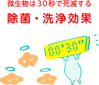 微生物は30秒で死滅する除菌・洗浄効果