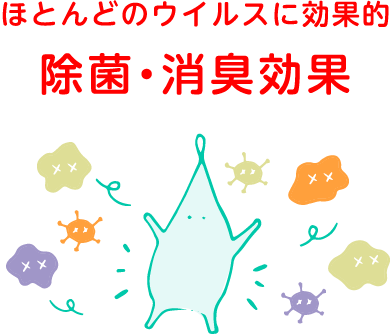 ほとんどのウイルスに効果的除菌・消臭効果